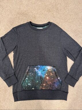 on the byas Men's Charcoal Crewneck Sweater with Galaxy Pocket